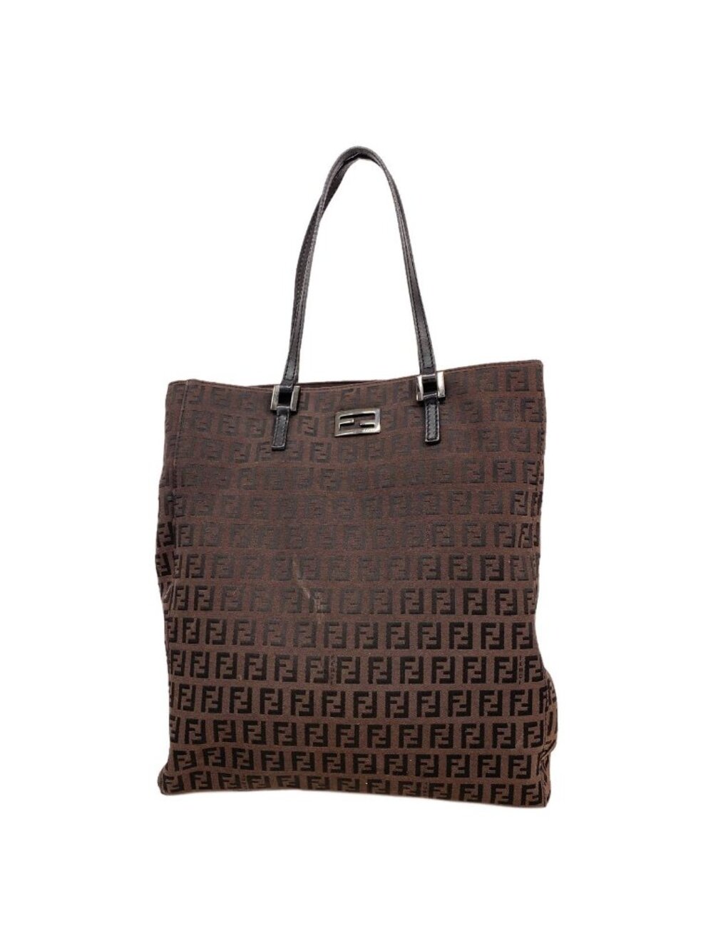 Fendi Tote Bag Zucchino Nylon Canvas Dark Brown Silver